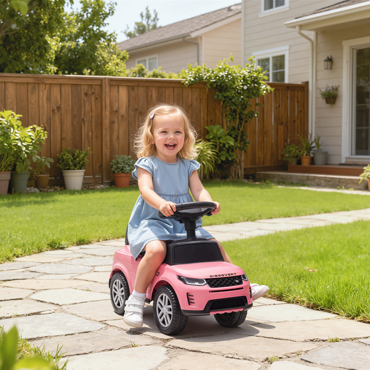 Porteur enfants voiture sous licence Land Rover, véhicule à pousser, klaxon, sons de moteur, rangement sous siège, rose-1
