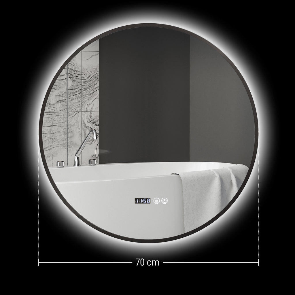 Miroir de salle de bain rond avec éclairage LED, intensité variable, fonction anti-buée, interrupteur tactile, noir-2