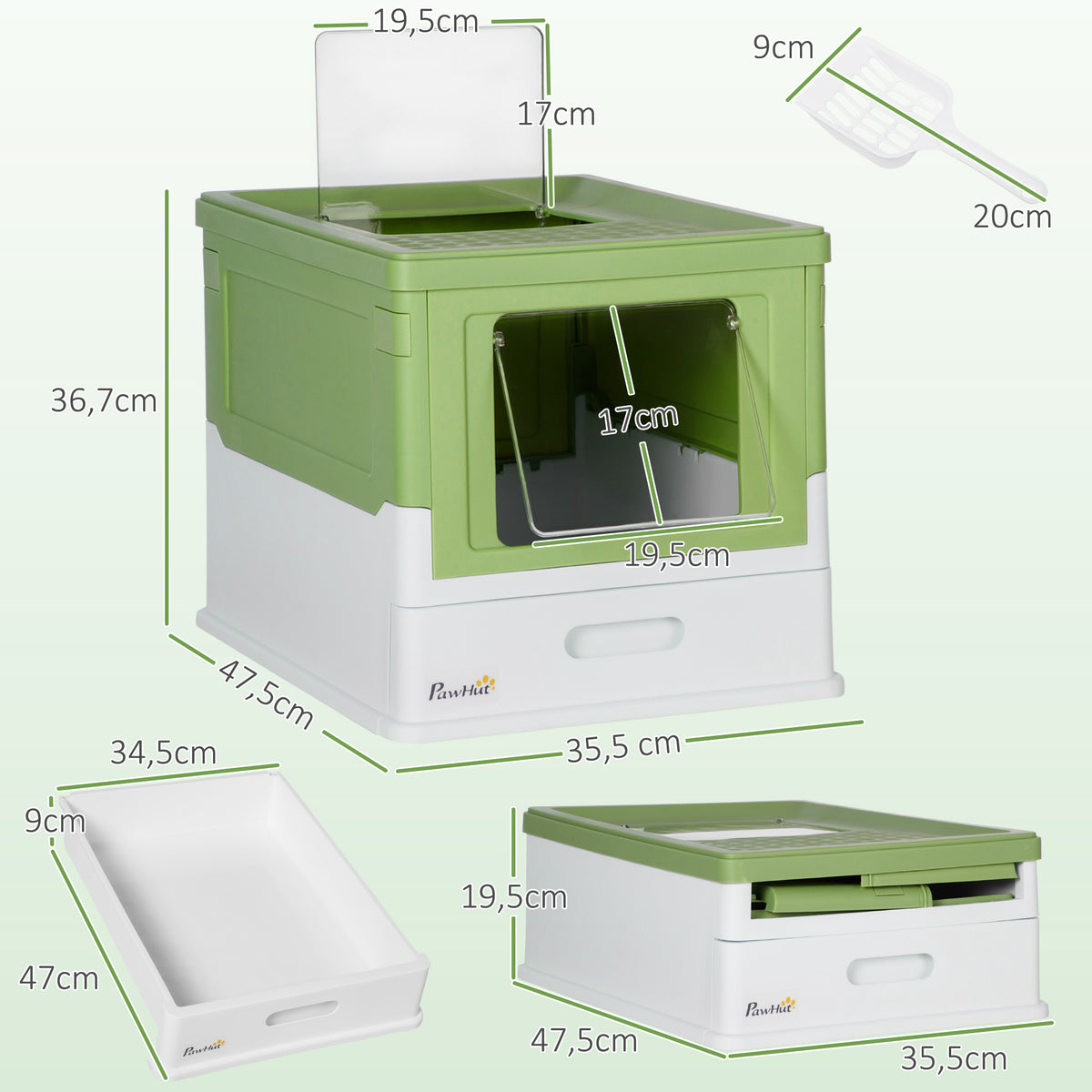 Maison de toilette pour chat pliable double porte battante et supérieure pelle fourni 47,5 x 35,5 x 36,7 cm vert avocat-2