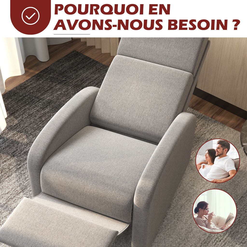 Fauteuil relax inclinable jusqu'à 160° manuellement avec repose-pieds intégré, charge max. 120kg, grand confort, gris-5