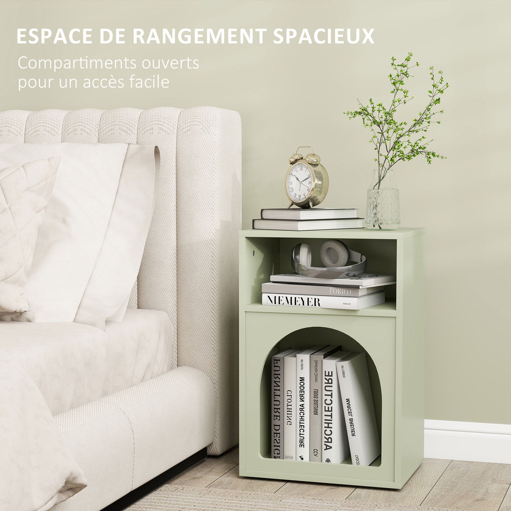 Lot de 2 tables de chevet, table de nuit avec compartiments ouverts, design arqué, 40 x 30 x 60 cm, vert clair-4