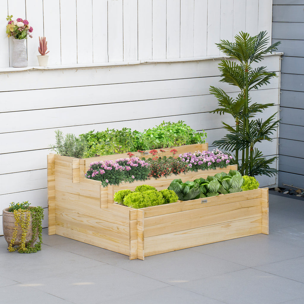Jardinière sur pieds à 3 niveaux carré potager de jardin avec 9 compartiments en bois de sapin et tissu non tissé-9