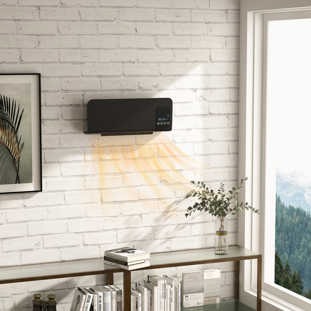 Radiateur soufflant mural chauffage céramique PTC - 1000 W / 2000 W oscillation minuterie avec télécommande noir-1
