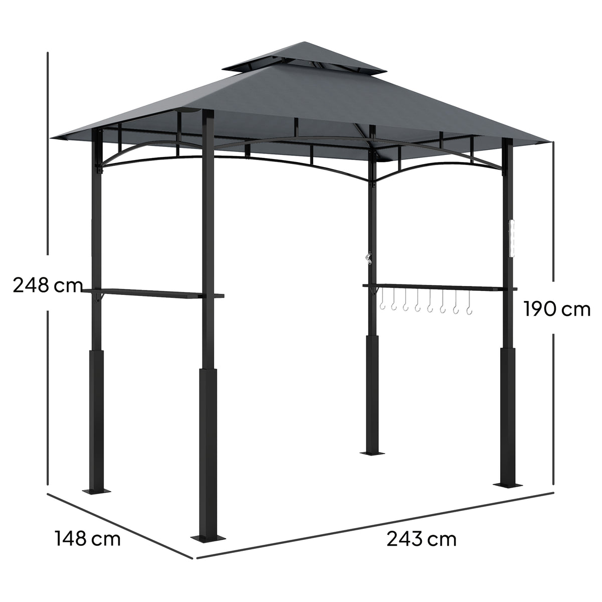 Tonnelle de barbecue à deux niveaux auvent de réception pour jardin avec lumière LED 243 x 148 x 248 cm gris foncé-2