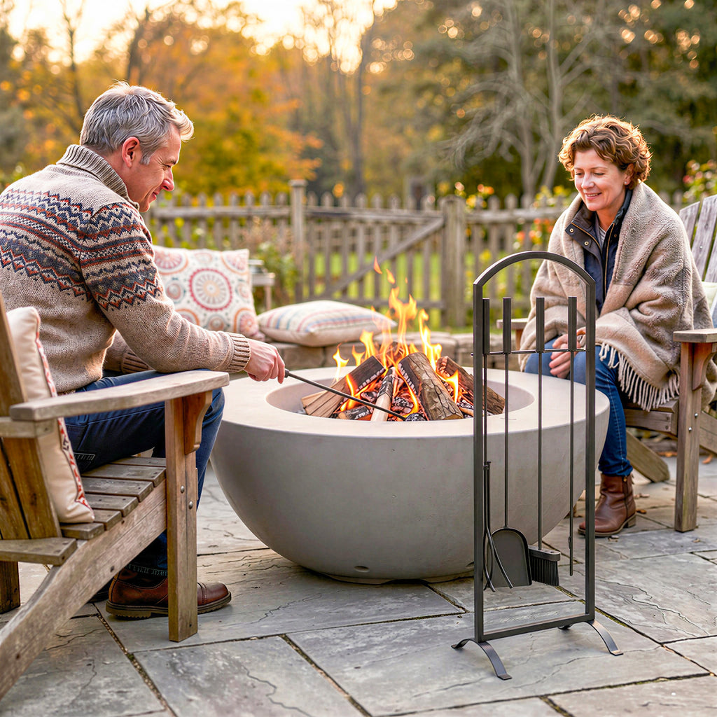 Serviteur de Cheminée 6 Pièces avec Sac à Bûches, Brosse, Pelle, Tisonnier, Pince et Support, 30 x 22 x 86 cm, Noir-8