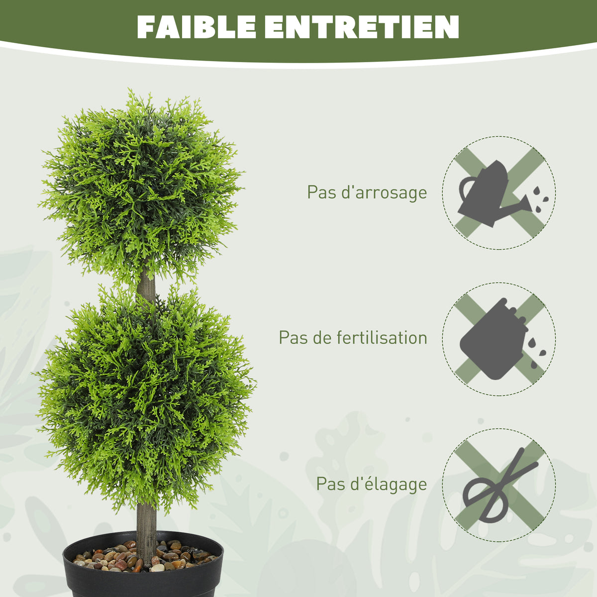 Lot de 2 plantes artificielles décoratives, boules de buis artificiel 60 cm avec pot, plastique, vert-5