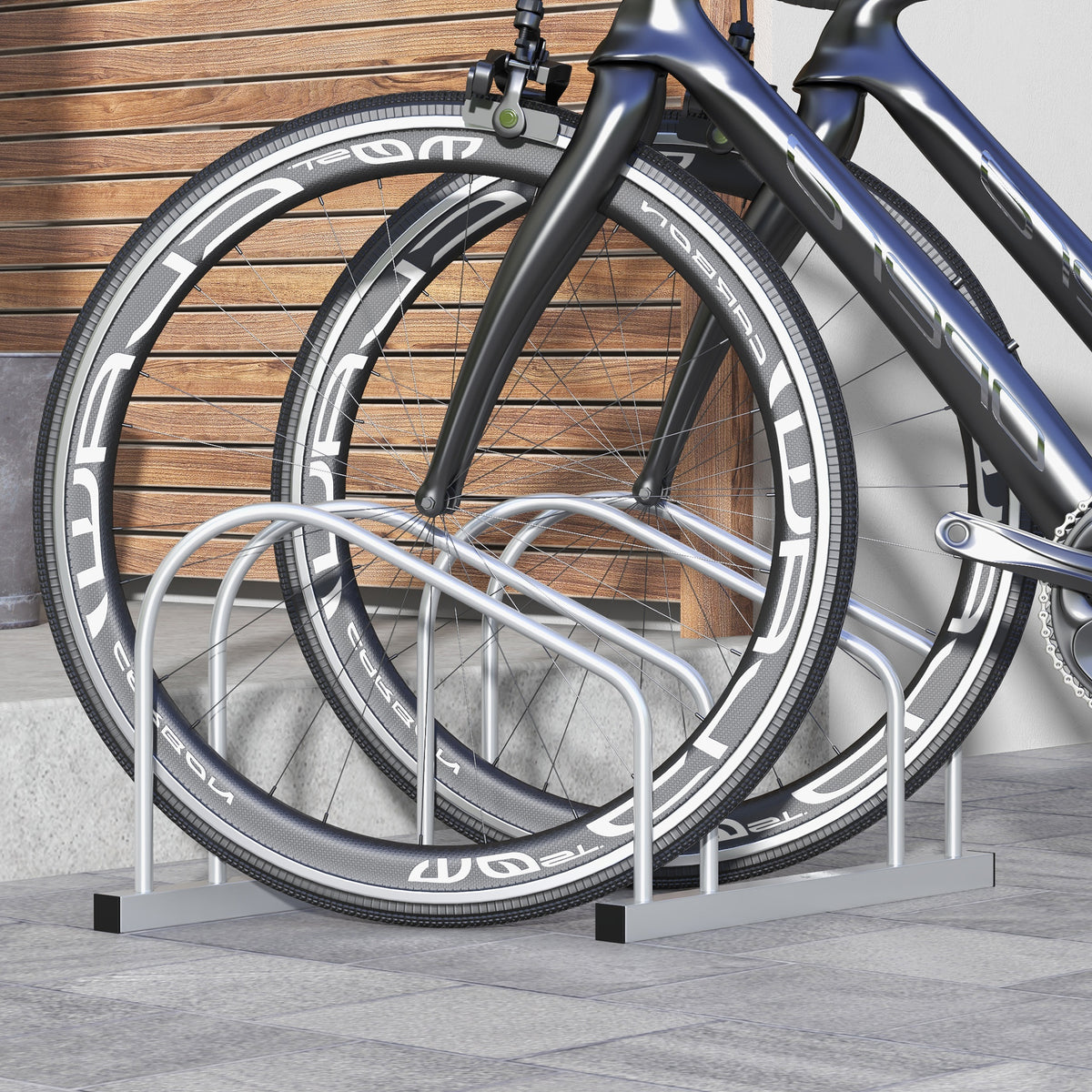 Râtelier 2 vélos range-vélos support rangement vélo à pneu 61 mm dim. 50L x 34l x 27,5H cm acier argenté-5