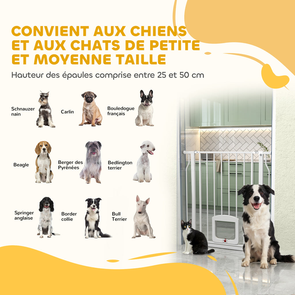 Barrière de sécurité chien extensible 75-85 cm, barrière d'escalier double verrouillage, hauteur 76 cm, blanc-8
