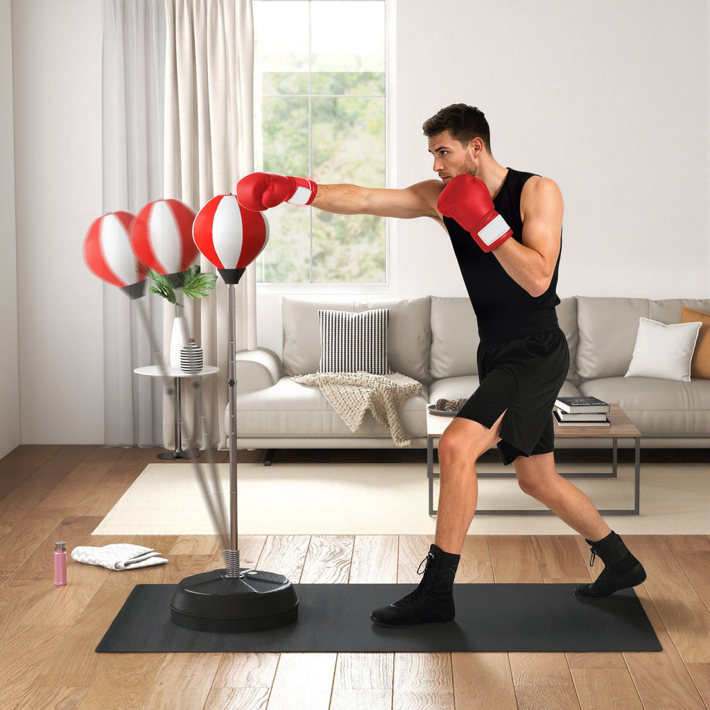 Sac de Frappe sur Pied Punching ball sur pied réglable en hauteur 126-144 cm avec gants, pompe et base de lestage-1