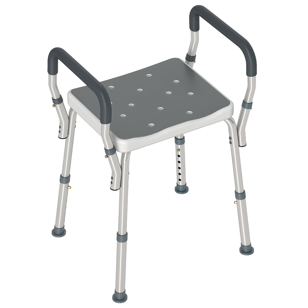Tabouret de douche pour personnes âgées et handicapées avec accoudoirs, hauteur réglable, patins antidérapants, gris-0