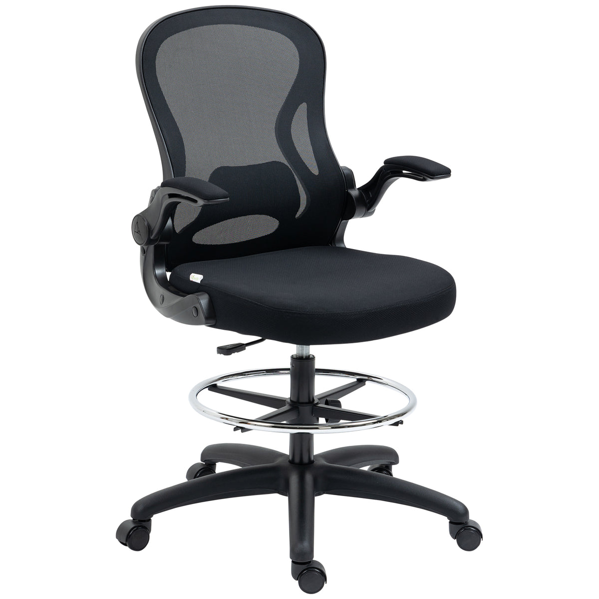 Chaise Bureau Ergonomique en Maille, Hauteur Réglable, Accoudoirs Relevables, Support Lombaire, 59x65x122cm, Noir-0