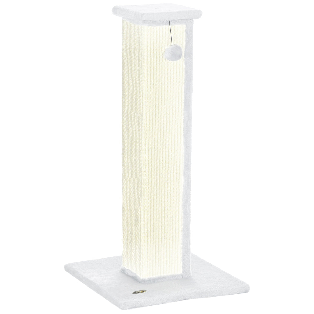 Griffoir pour chat poteau griffoir chat en sisal et peluche, boule suspendue base stable 41 x 41 x 81 cm blanc et crème-0
