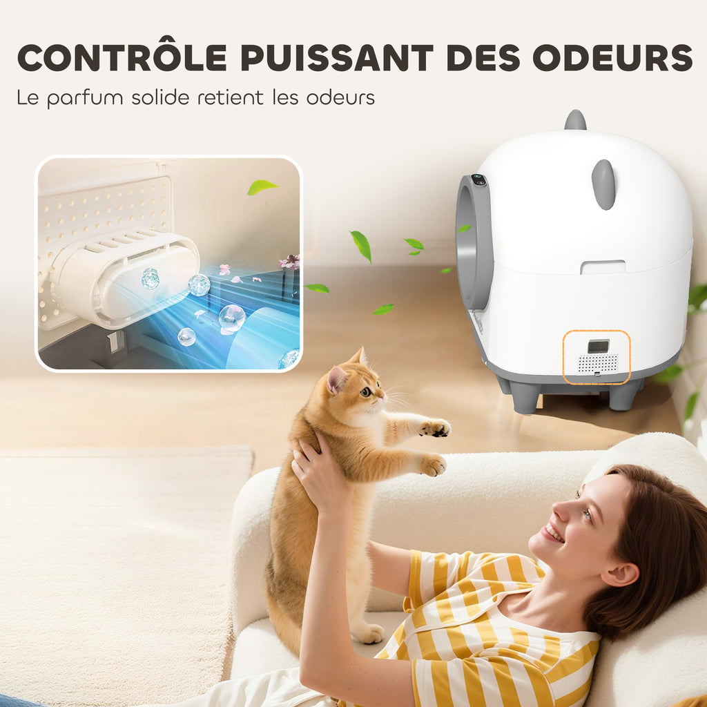 Bac à litière pour chat autonettoyant 80L, bac à litière automatique contrôle app, anti-pinch, 55,5 x 51 x 60 cm, blanc-6