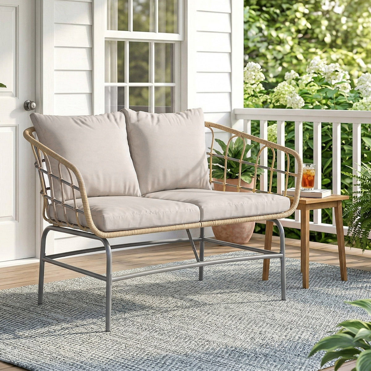 Canapé de Jardin 2 Places en Résine Tressée Coussins Épais Anti-glisse 120 x 67 x 79 cm Marron-1