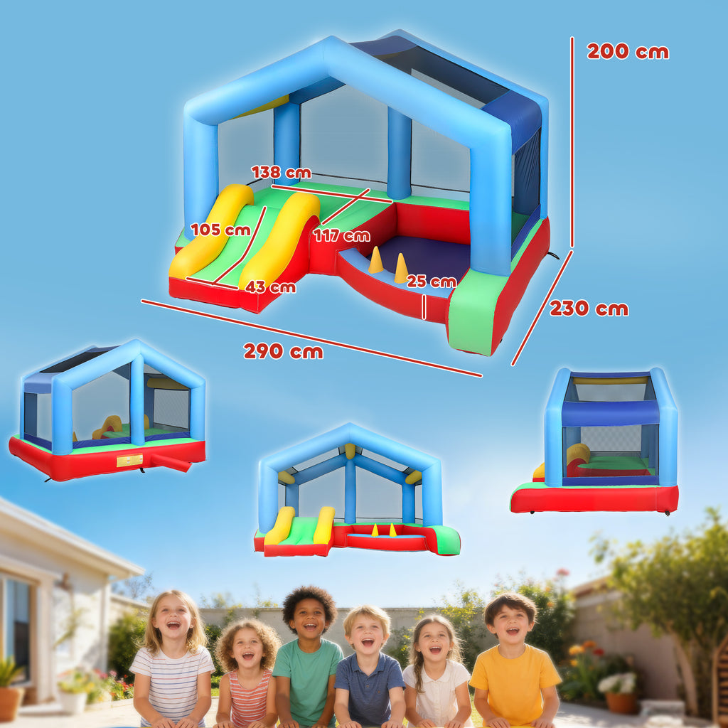 Château gonflable 4 en 1, aire de jeux avec souffleur, toboggan, piscine à balles, jeu de lancer d'anneaux, multicolore-2