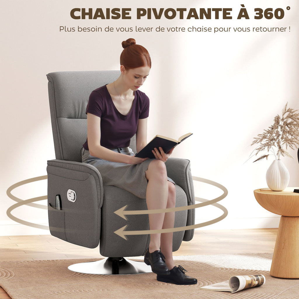 Fauteuil relax massant fauteuil de relaxation inclinable pivotant dossier et repose-pieds réglable 68,5x77x117cm gris-6