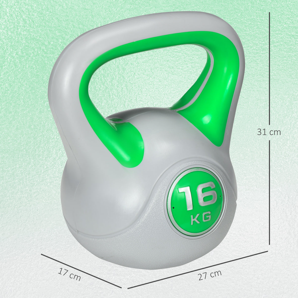 Kettlebell 16 kg, Haltère avec Poignée Ergonomique, Haltère à Boule, Musculation, Entraînement, 27 x 17 x 31 cm, Vert-2