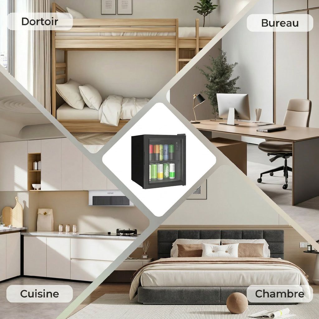 Réfrigérateur à boissons 46L 59 canettes, mini frigo silencieux pose libre avec porte en verre trempé double, noir-7