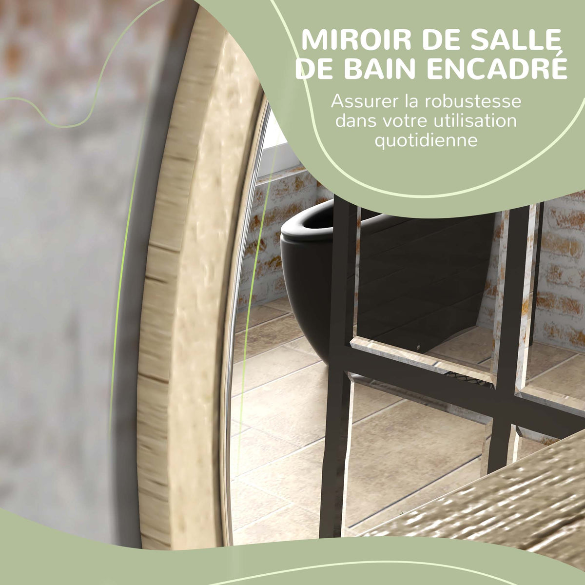 Miroir rond mural de salle de bain avec 1 étagère de rangement - Ø 45 x 10H cm - panneau de particules-4