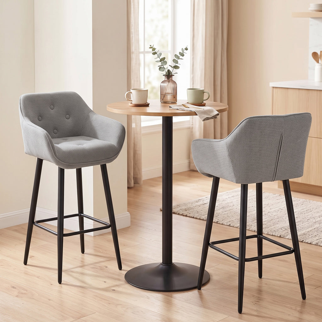 Lot de 2 Tabourets de Bar, Chaises de Bar Rembourrées en Chenille, Assise Large 67H cm, Dossier et Repose-Pieds, Gris-7