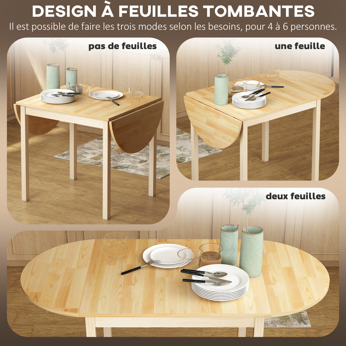Table de salle à manger pliante ovale en bois massif 2 abattants peu encombrante 140L x 70l x 75H cm-4