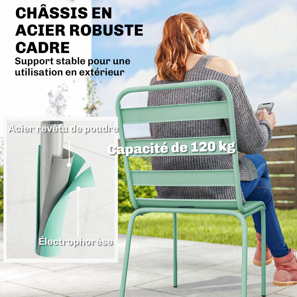 Lot de 2 Chaises de Jardin Empilables en Métal pour Terrasse, Balcon, Jardin, Vert-4