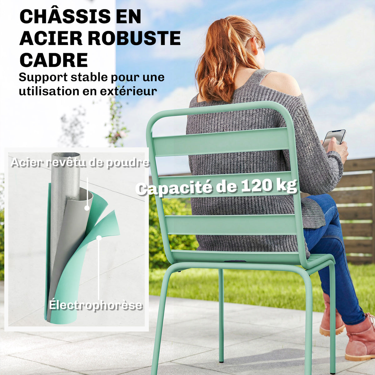 Lot de 2 Chaises de Jardin Empilables en Métal pour Terrasse, Balcon, Jardin, Vert-4