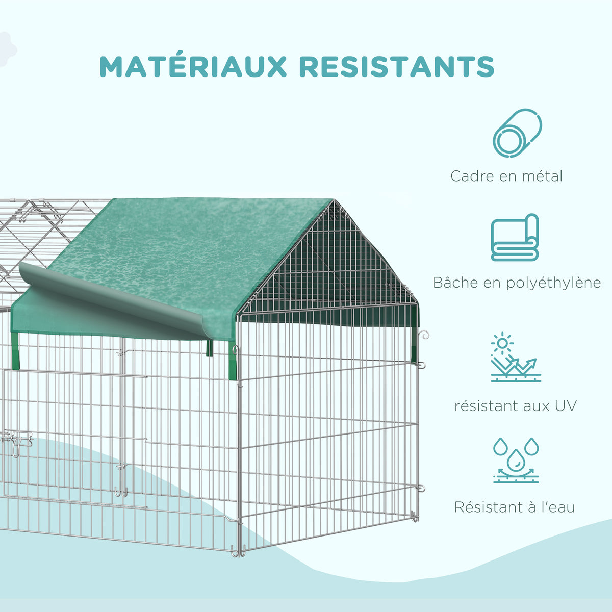 Clôture pour petits animaux cage pour animaux domestiques cadre en métal galvanisé 4 piquets de sol inclus 220 x-3