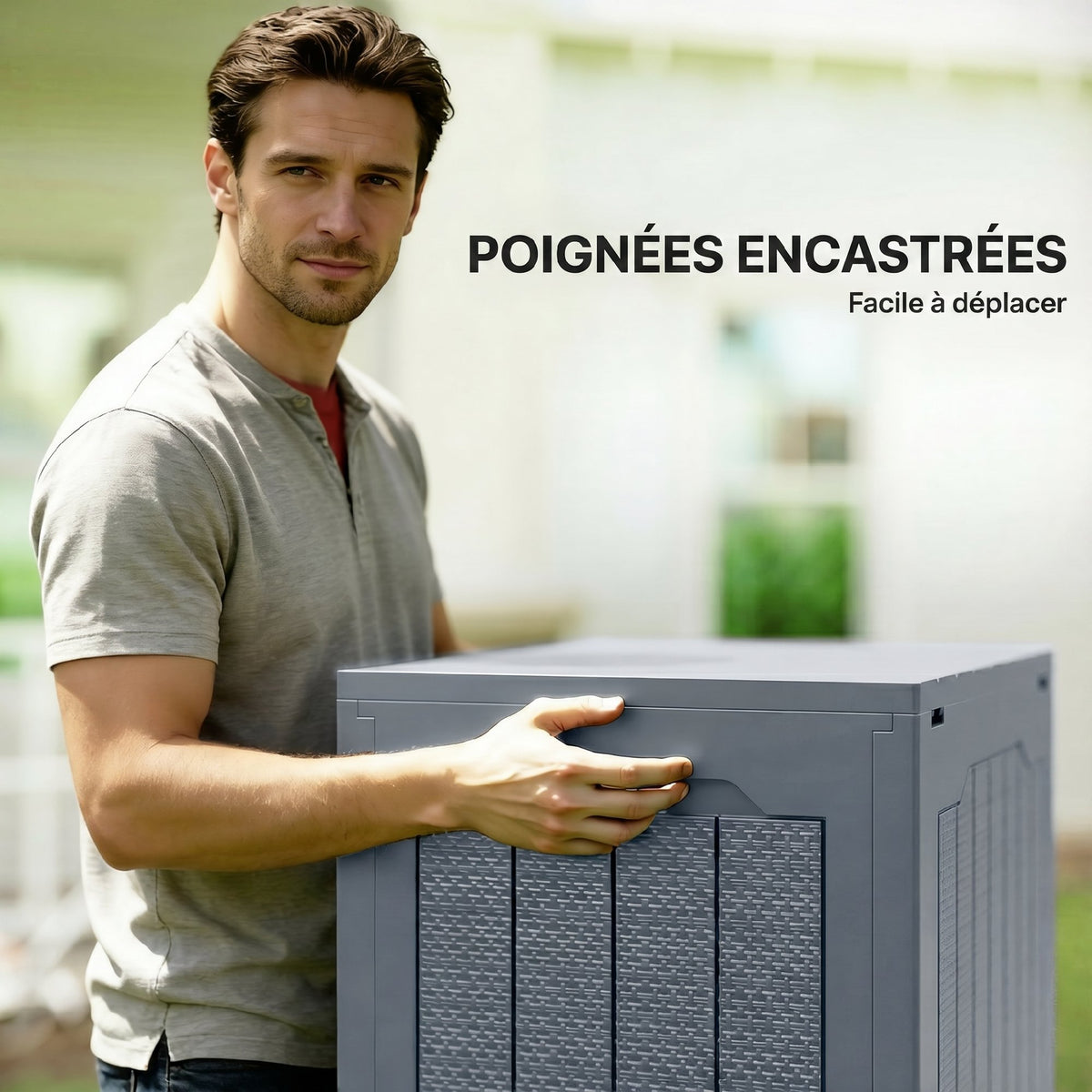 Coffre de Rangement Extérieur 97L avec Poignées Encastrées, Malle de Rangement Extérieur Étanche, 56x41x50cm, Gris Clair-4