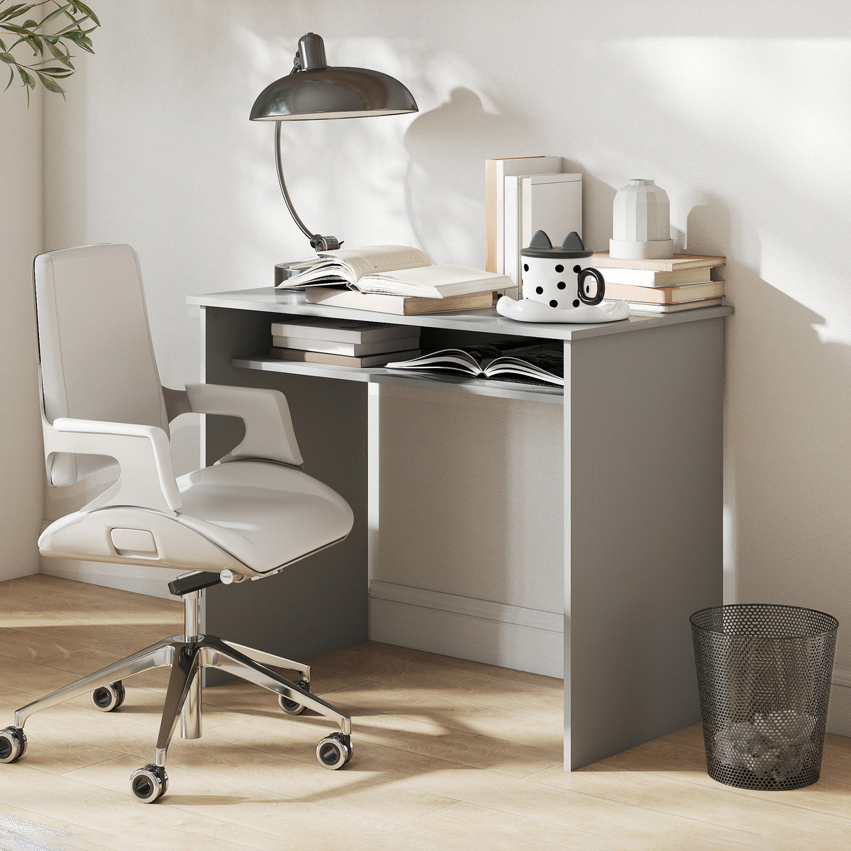 Bureau informatique sobre épuré compact avec 1 étagère, panneaux de particules, dim. 90l x 50P x 74H cm, gris-9