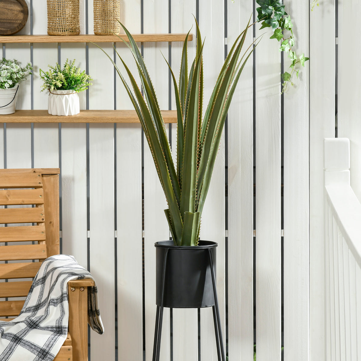 Plante artificielle type agave en pot hauteur 90 cm, 16 feuilles, interieur extérieur, grand réalisme-1