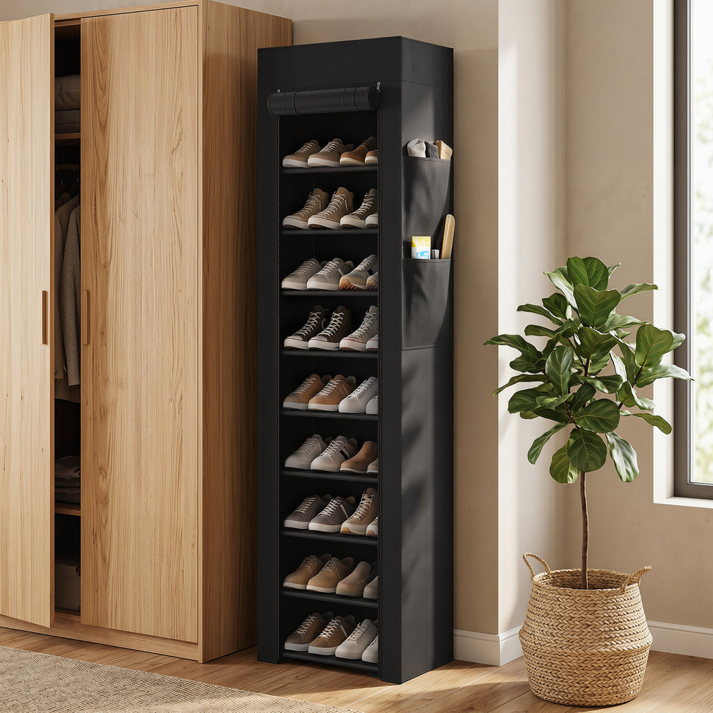 Étagère à Chaussures 20 Paires 10 Niveaux, Range-Chaussures en Métal avec Housse Anti-Poussière, Noir-7