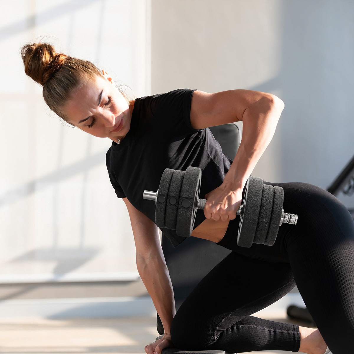 Ensemble d'haltères courtes total 25 kg dumbbell paires poids réglable - barres incluses acier polyuréthane noir-6