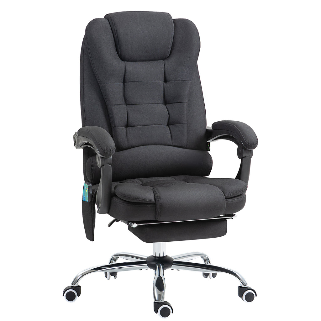 Fauteuil de bureau direction massant chauffant hauteur réglable dossier inclinable toile de lin noir-0