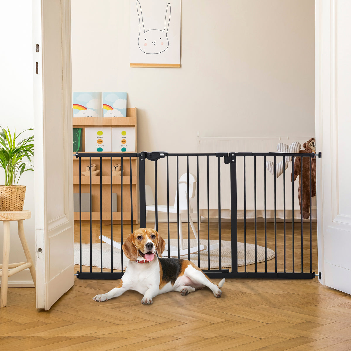 Barrière de sécurité animaux porte fermeture automatique système de double verrouillage sans perçage 3 extensions noir-8