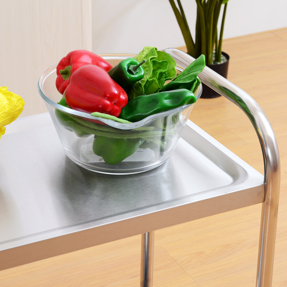 Chariot de service desserte de cuisine à roulettes 2 étagères 80L x 45l x 82H cm acier inox. chromé-7