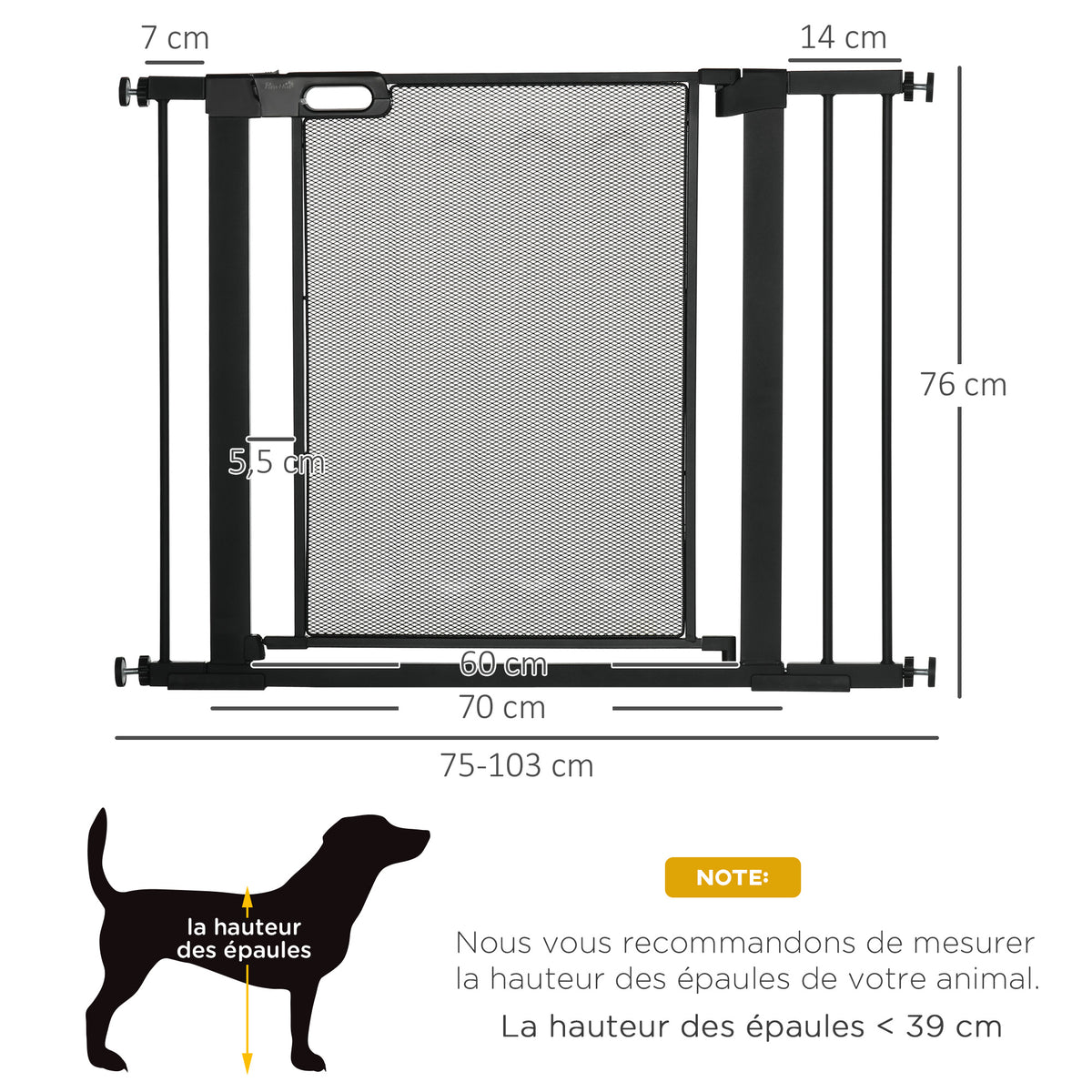 Barrière de sécurité pour animaux domestique avec fermeture automatique double verrouillage largeur 75-103 cm noir-2