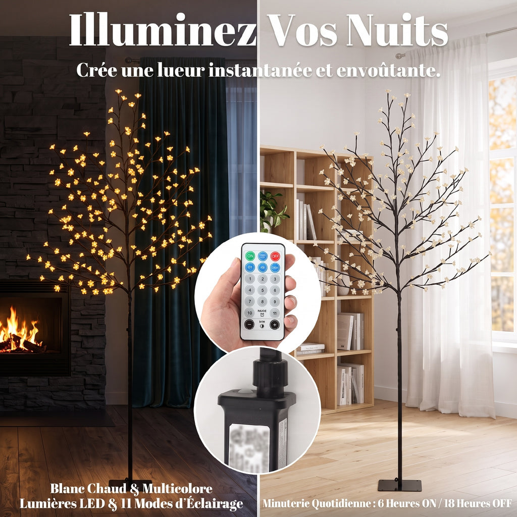 Arbre lumineux 180cm Cerisier Artificiel Lumineux  200 LED et 20 Branches Flexibles, Décoration Intérieure et Extérieure-3