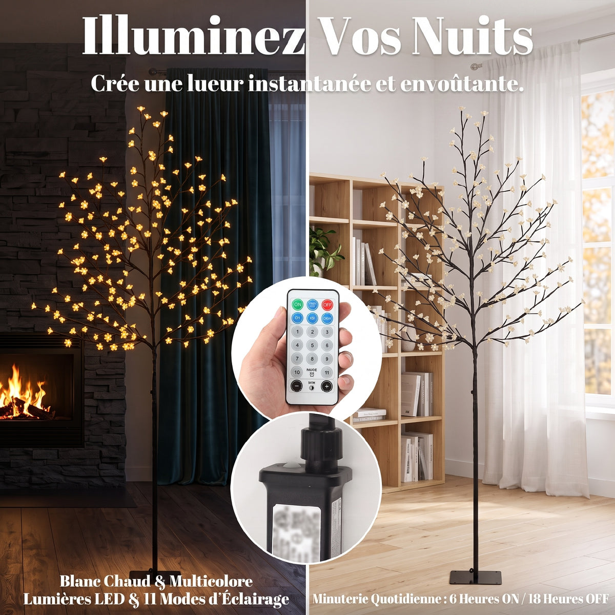 Arbre lumineux 180cm Cerisier Artificiel Lumineux  200 LED et 20 Branches Flexibles, Décoration Intérieure et Extérieure-3