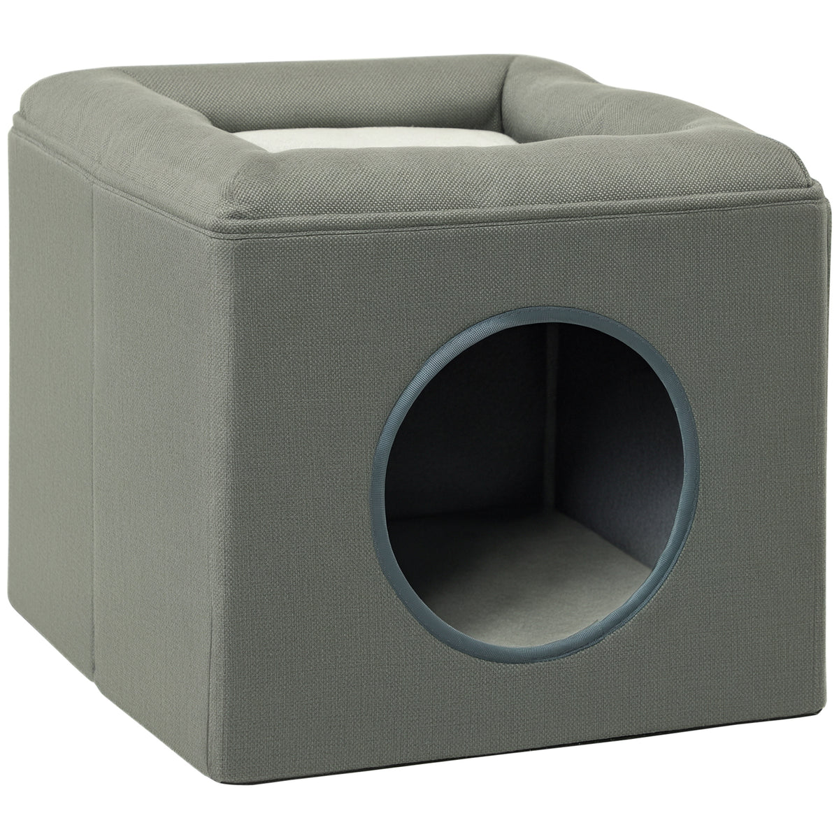 Maison niche pour chat 2 niveaux avec coussin moelleux en peluche - 36,5 x 36,5 x 33 cm gris-0