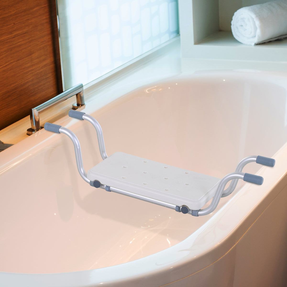 Siège de Baignoire - siège de Bain Suspendu réglable - Tabouret de Salle de Bain - dim. 73-83L x 22l x 18H cm - alu. HDPE Blanc-1