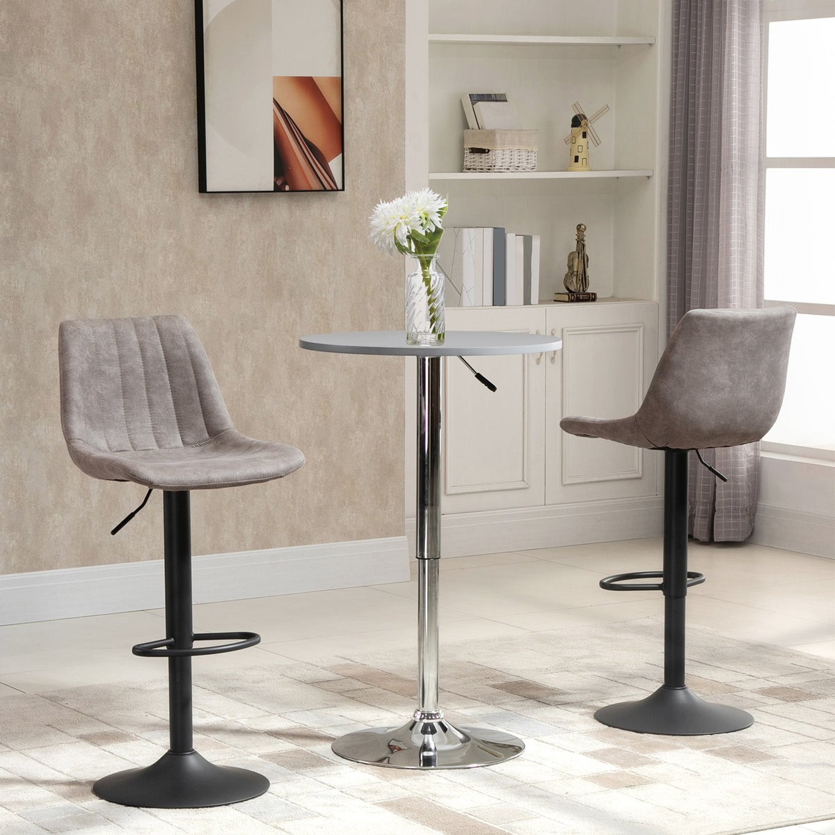 Lot de 2 tabourets de bar style vintage hauteur réglable pivotant avec repose-pied gris-9
