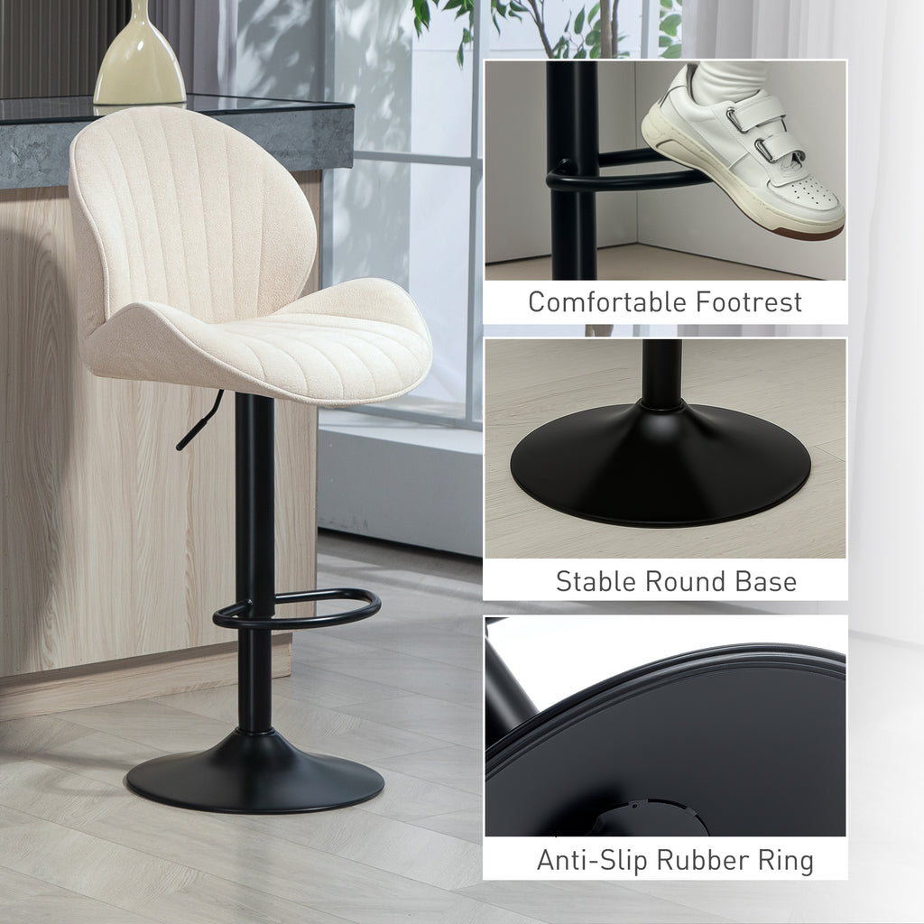 Lot de 2 tabourets de bar forme de coquillage, dossier, hauteur réglable et repose-pieds, cadre en acier, beige-7
