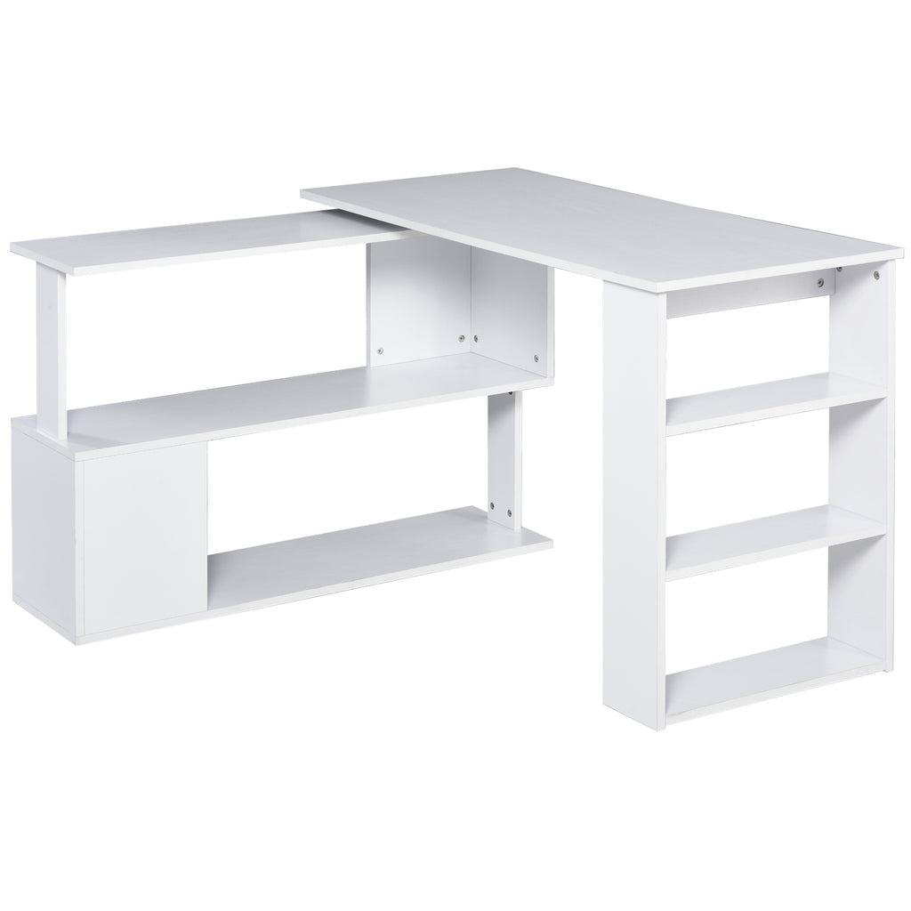 Bureau d'angle table de salle à manger avec rangement bureau informatique modulable bibliothèque intégrée + étagère 3 niveaux blanc-0