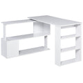 Bureau d'angle table de salle à manger avec rangement bureau informatique modulable bibliothèque intégrée + étagère 3 niveaux blanc-0