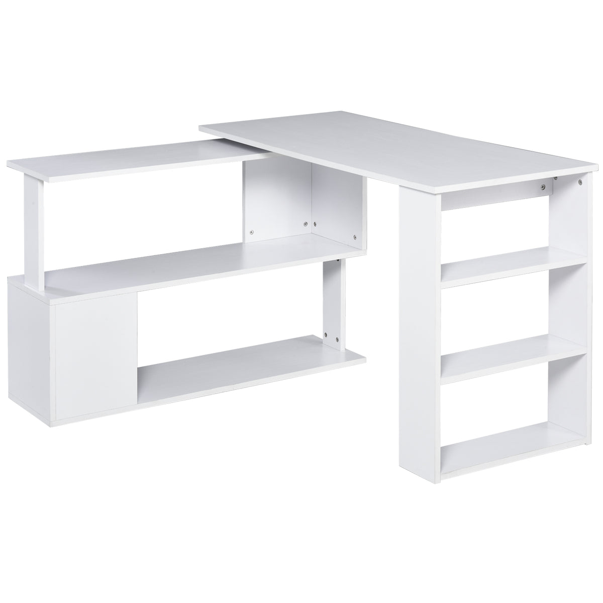 Bureau d'angle table de salle à manger avec rangement bureau informatique modulable bibliothèque intégrée + étagère 3 niveaux blanc-0
