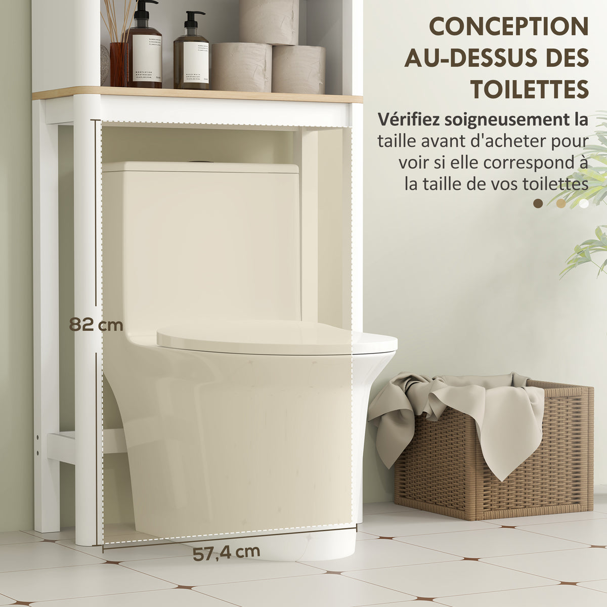 Meuble de rangement au-dessus des toilettes avec porte cannelée, compartiments, étagère réglable, 65x25x170cm, blanc-3