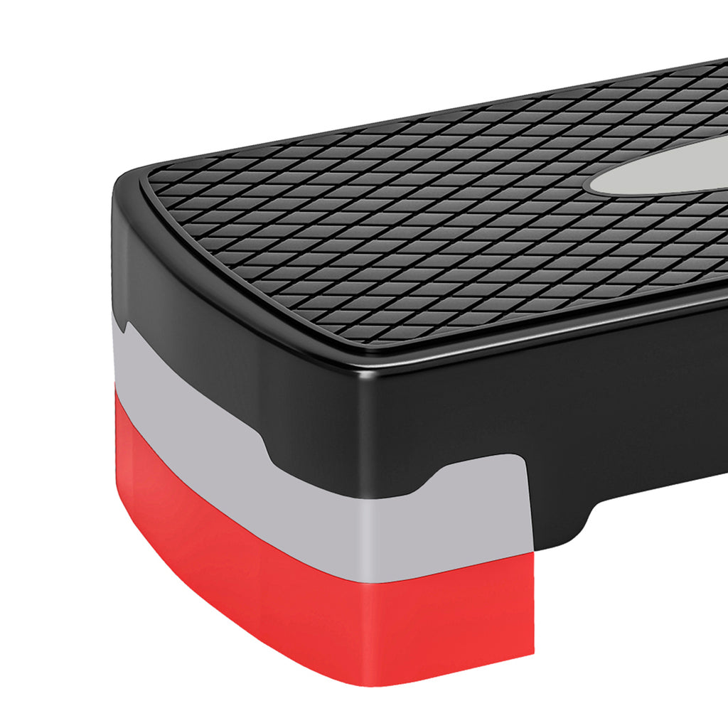 Stepper aerobic fitness hauteur reglable 2 niveaux surface antiderapante PP 68 x 29 x 15 cm rouge noir et gris-9