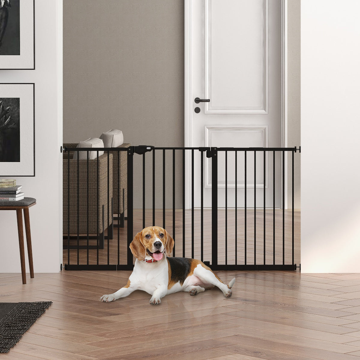 Lot de 2 barrières de sécurité animaux porte fermeture automatique système de double verrouillage sans perçage noir-1