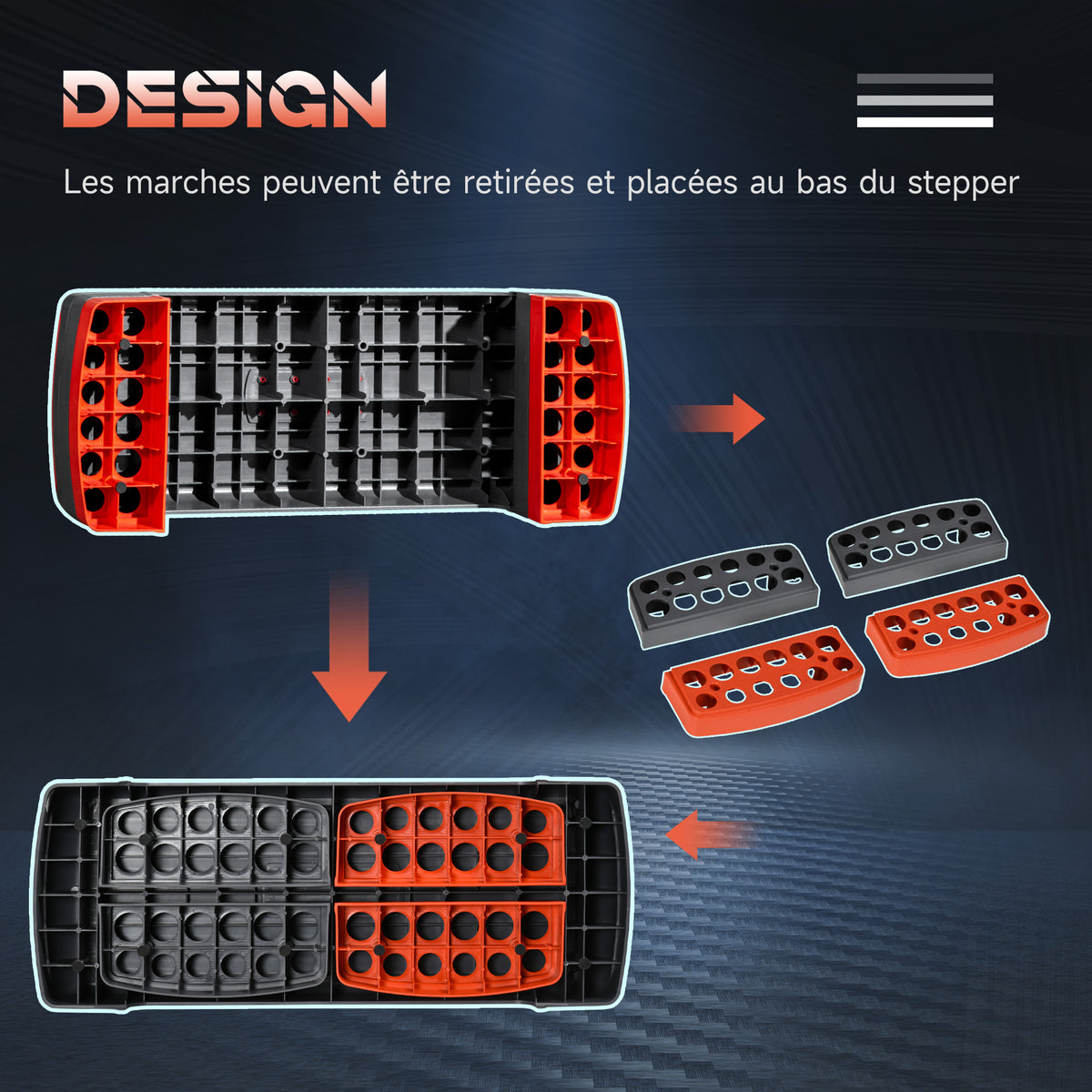 Stepper aérobic fitness hauteur réglable 3 niveaux surface antidérapante 78 x 28 x 20 cm gris et rouge-4